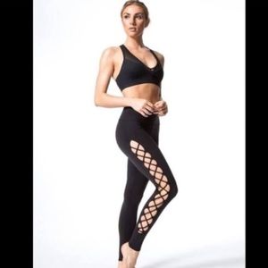 | Alo Lace Up Mesh Side High Rise Leggings